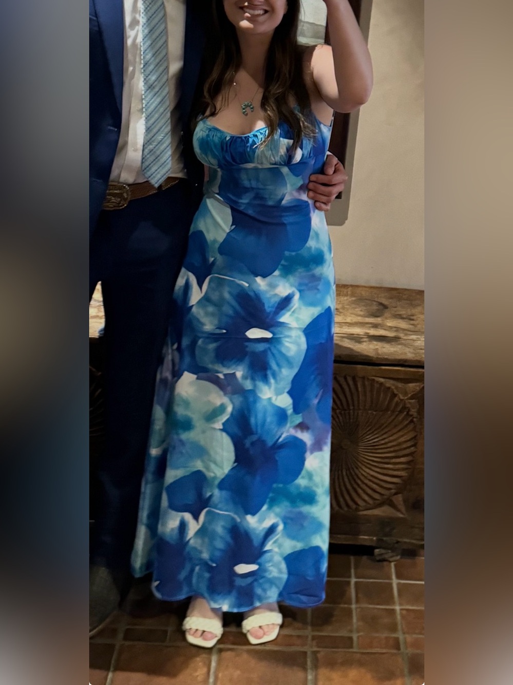 Blue Floral Maxi Dress with Scoop Neck